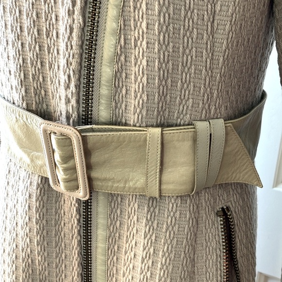 Mackage Virgin Wool Blend Woven Coat Leather Trim Light Gray Size M - Picture 7 of 15